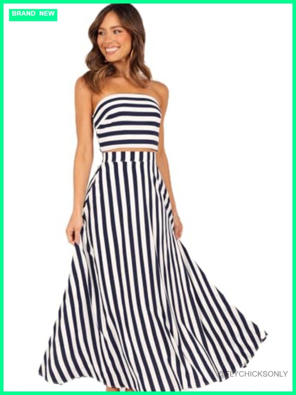 Women's Sleeveless Striped Maxi Skirt Set Shirted Back Panel Two Piece